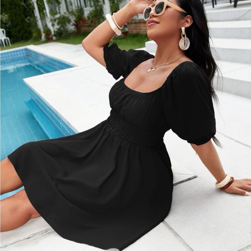 Short Sleeve Flowy Black Dress NWOT